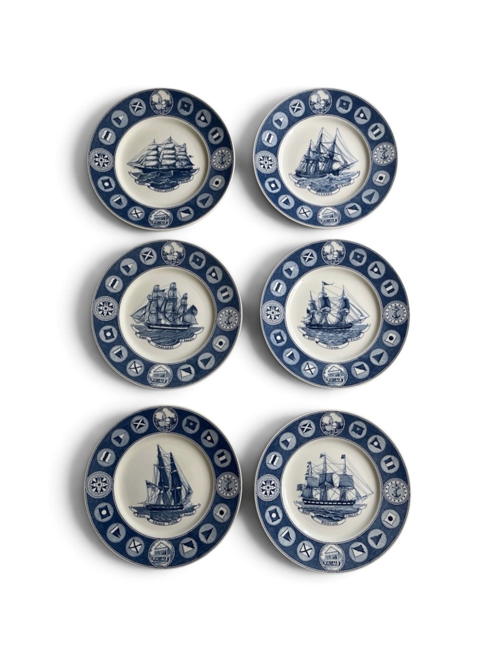 Vintage Wedgwood Peabody Museum Salem 1949 Blue Ship Plates Set of 6